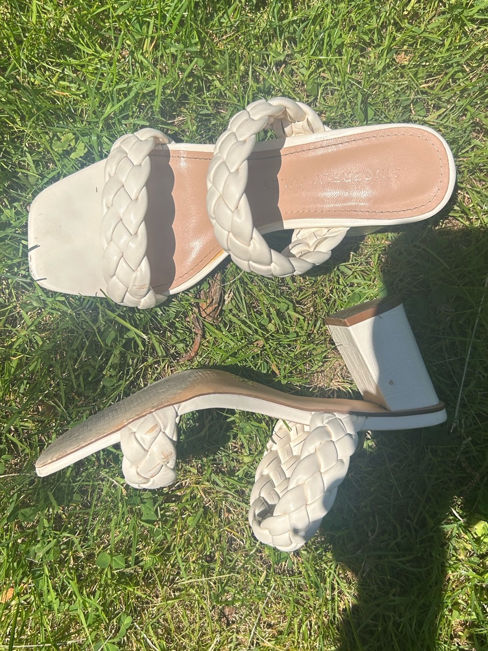 Sincerly Jules Cream Braided Double-Strap Block Heel Sandals